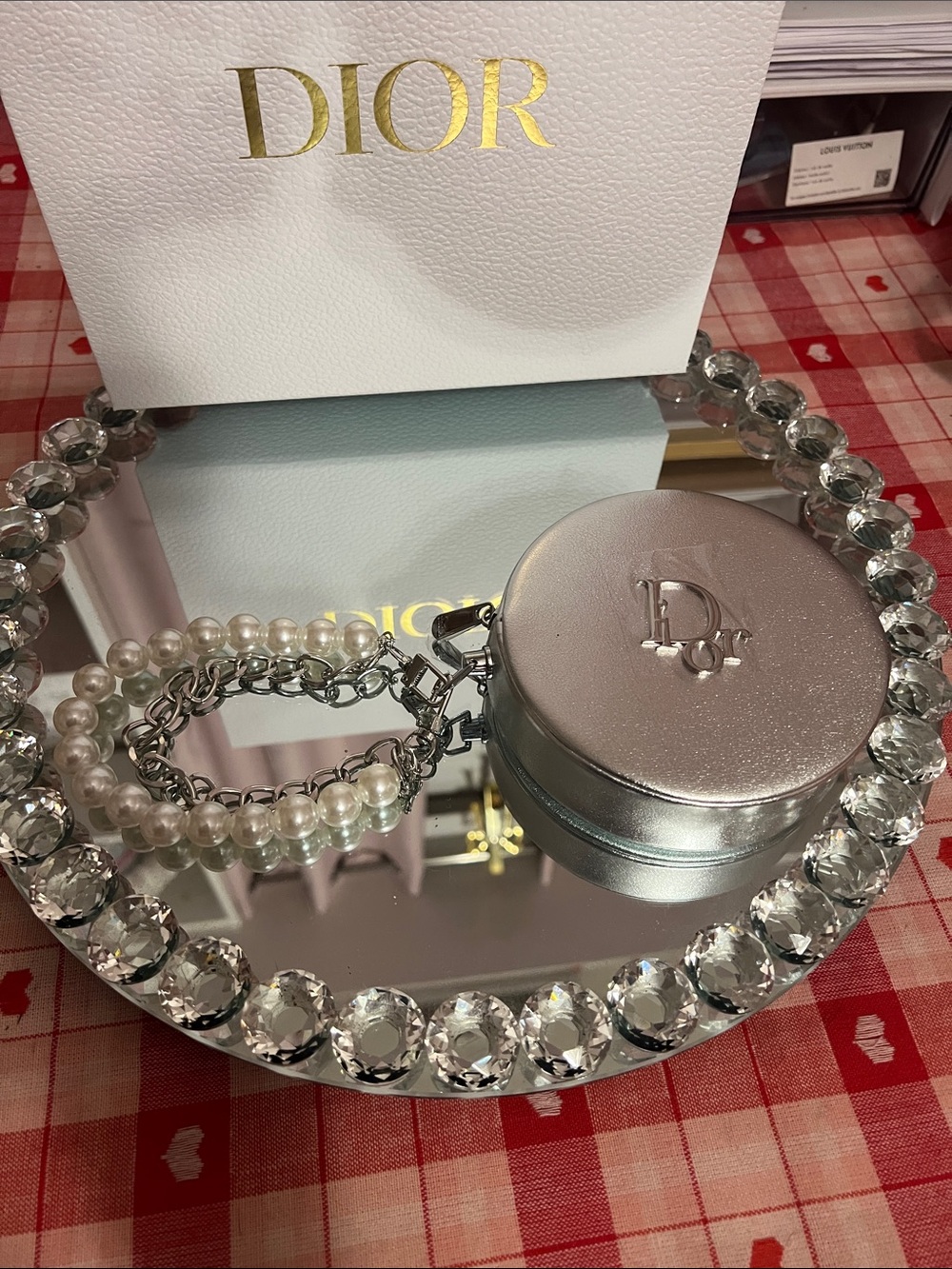 Dior Pearl and Silver Chain Key & Card Holder- with Wristlet Attached
